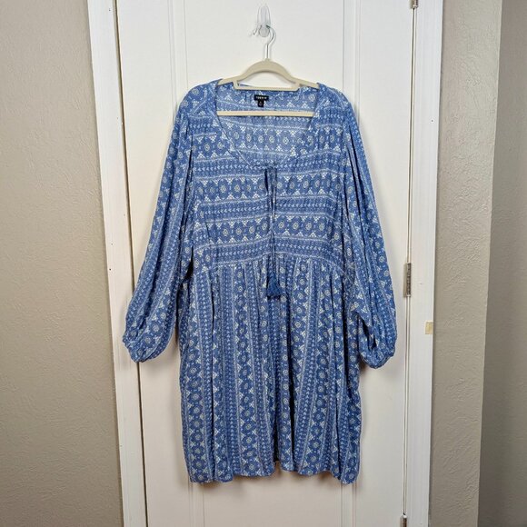 Torrid | Blue Paisley Print Boho Dress with Tassel Ties Size 4X - Picture 2 of 10